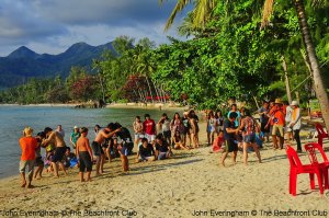 Koh Chang, Thailand. A Thai company incentive group from Bangkok plays team-building games on Klong Prao beach.