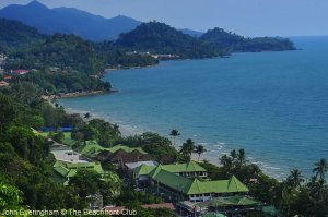 Koh Chang, Thailand. This view of the west coast shows Sai Khao Beach below, and the rugged coastline beyond.