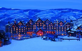 Snow surrounds The Ritz-Carlton, Bachelor Gulch in Beaver Creek, CO